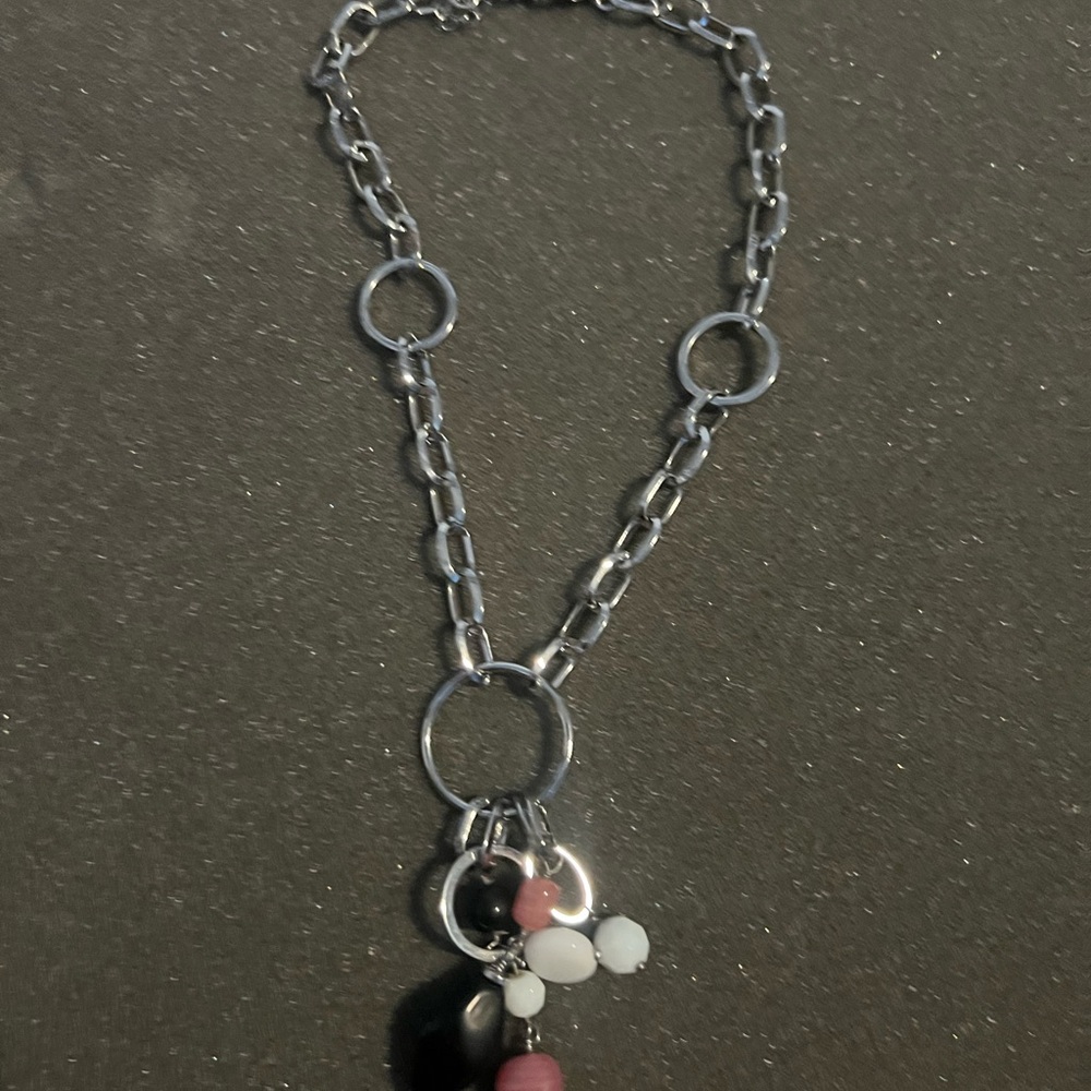 Lia Sophia Silver Necklace with Pink and Black Accents